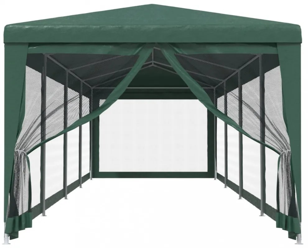 zöld HDPE rendezvénysátor 10 hálós oldalfallal 3x12 m