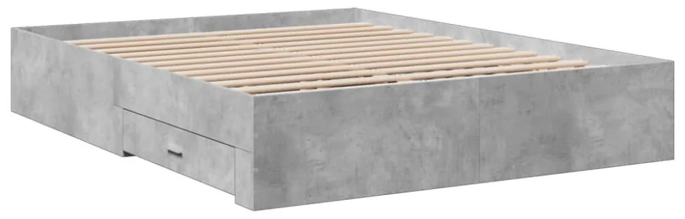 betonszürke szerelt fa ágykeret fiókokkal 140x200 cm