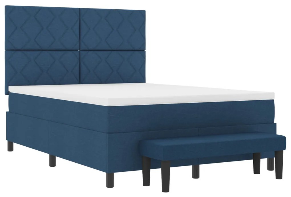 Box Spring Ágy Matraccal és Padnak Kék 140x190 cm Szövet