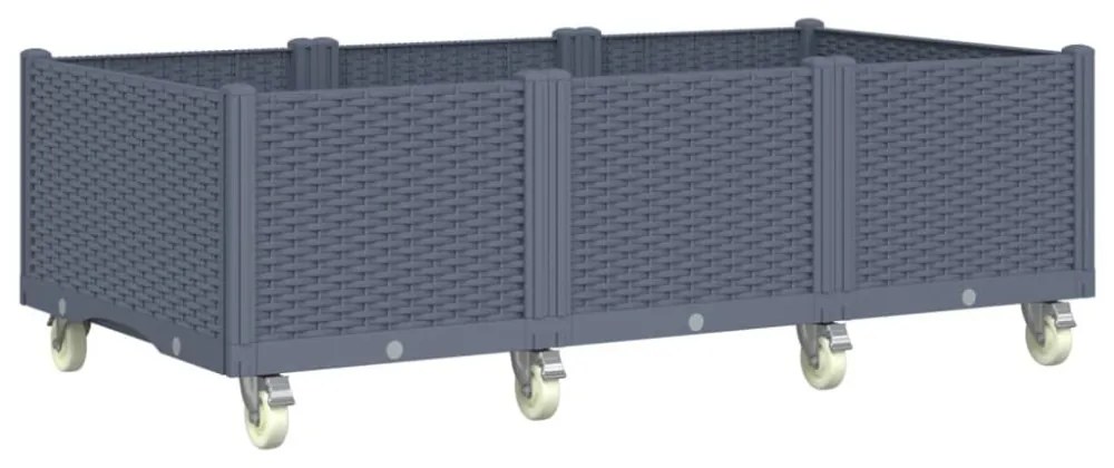 vidaXL kékszürke polipropilén rácsos kerekes ültetőláda 150 x 80 x 54 cm