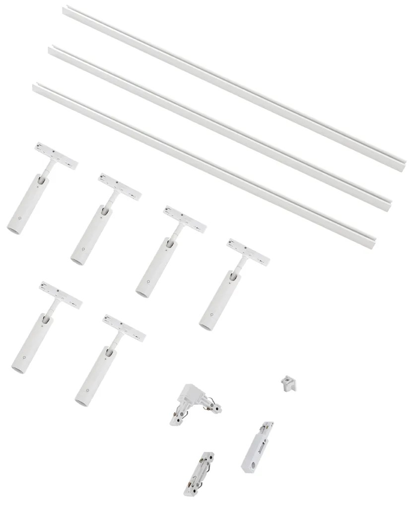 Modern sínrendszer 6 fehér spotlámpával, 1 fázisú - Slimline Uzzy