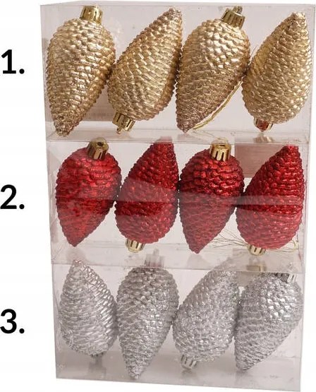 Karácsonyfadíszek tobozok 4 db Karácsony 8 cm vegyes színek