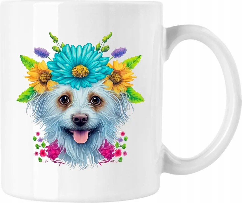 Bögre Kutya Virágok Művészet 7 Fehér 330ml