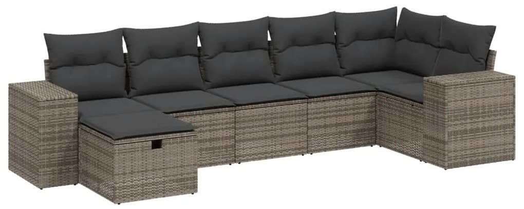 vidaXL 7 részes szürke polyrattan kerti ülőgarnitúra párnákkal