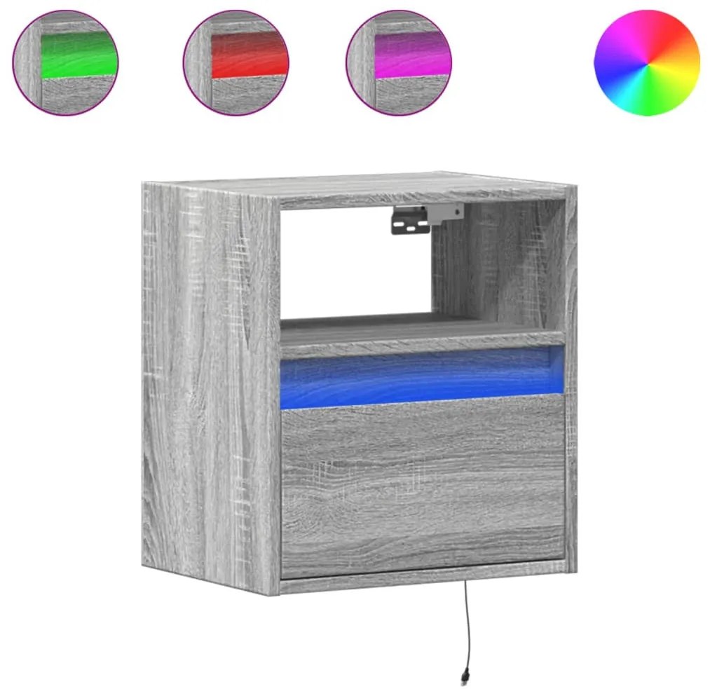 2 db szürke sonoma fali TV-szekrény LED-ekkel 41 x 31 x 45 cm