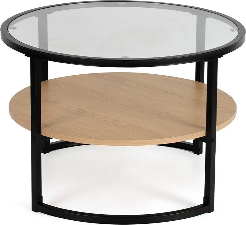 Fekete-natúr színű kerek dohányzóasztal tölgyfa dekorral ø 68 cm Zanu – Bonami Essentials