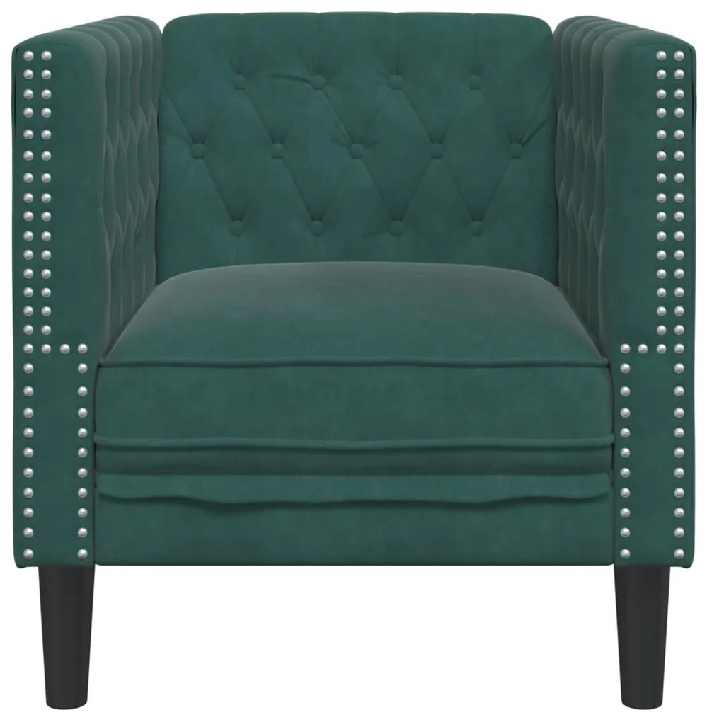 sötétzöld bársony Chesterfield kanapéfotel