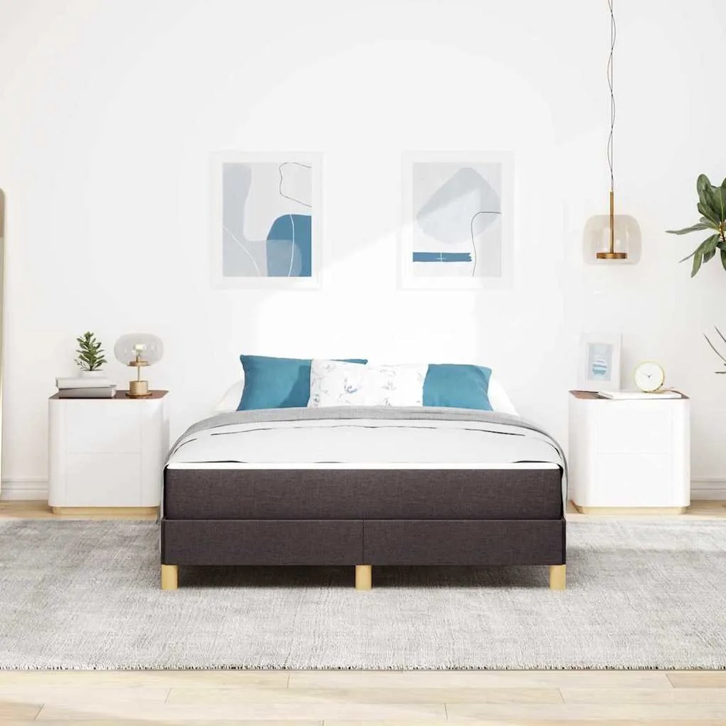 Boxrugós ágy Barna 140 x 200 cm Textil és mérnöki fa