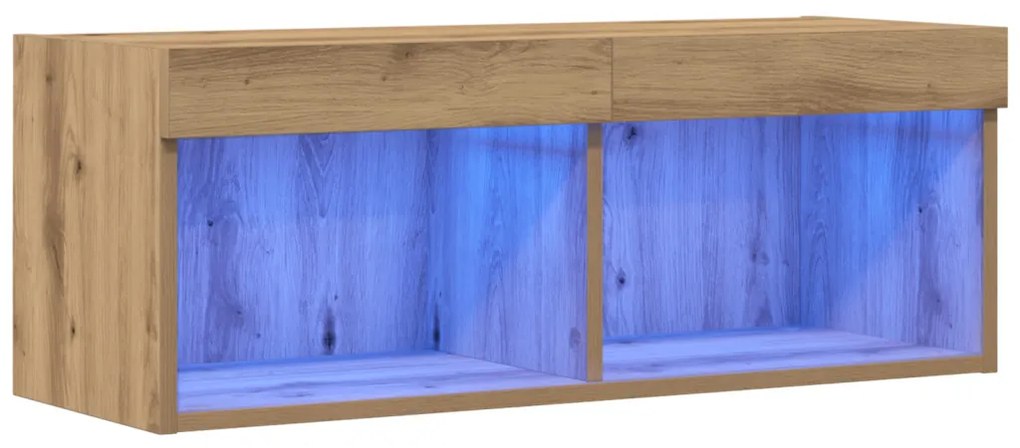 TV Fali Szekrény LED Fényekkel Műgyanta Tölgy 80x30x30 cm