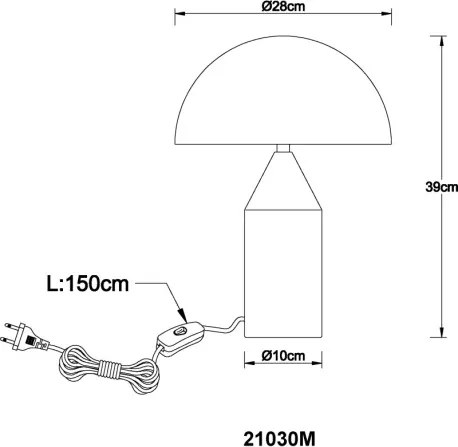 Globo 21030M Asztali lámpa, matt sárgaréz színű fém, matt fehér, fekete PVC kábel, billenőkapcsoló a kábelen, ø: 280mm, M: 390mm, kábelhossz 1500mm, 2x E27 40W 230V izzók nélkül