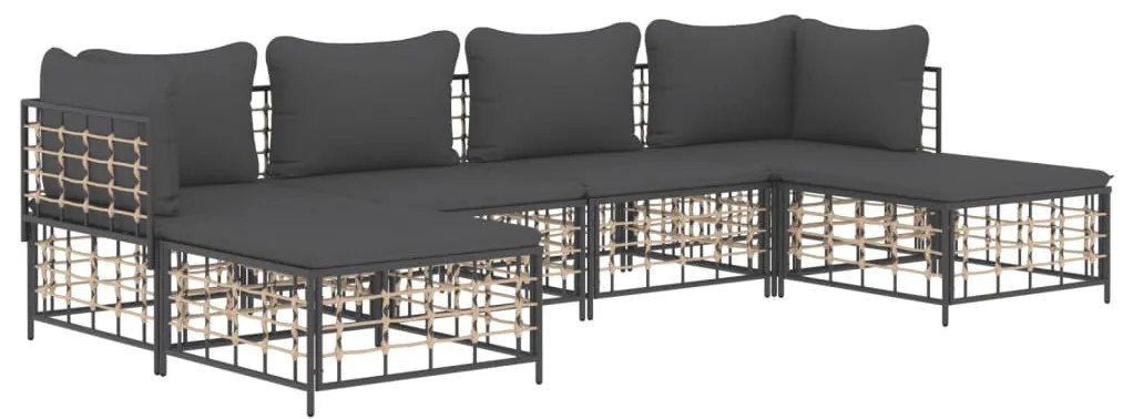 6 részes antracitszürke polyrattan kerti ülőgarnitúra párnákkal