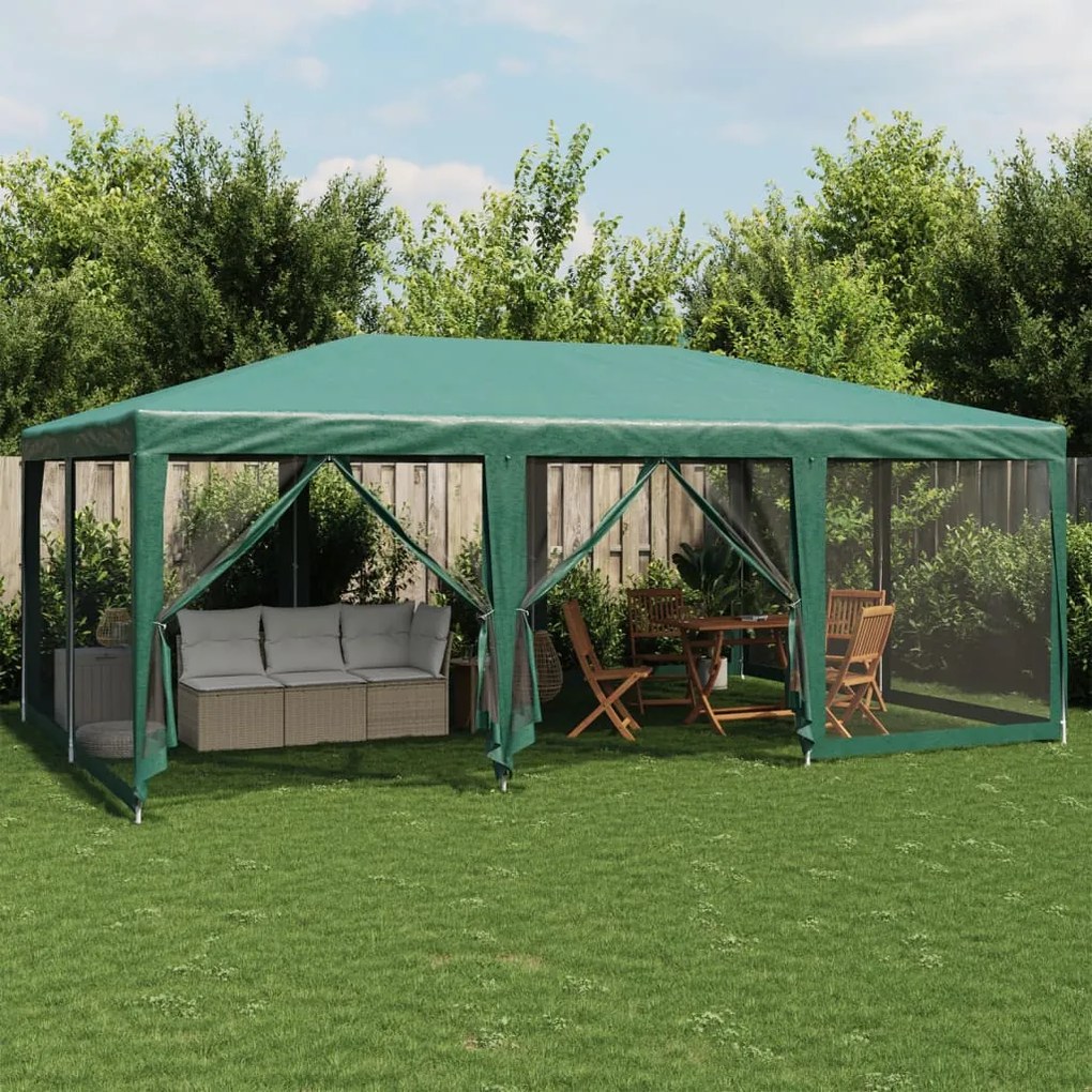 zöld HDPE rendezvénysátor 10 hálós oldalfallal 6 x 4 m