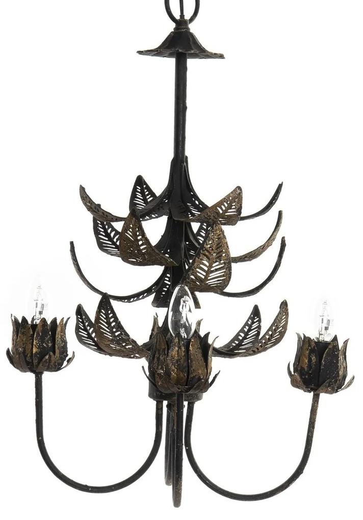 Erősen antikolt fekete vintage mennyezeti lámpa leveles