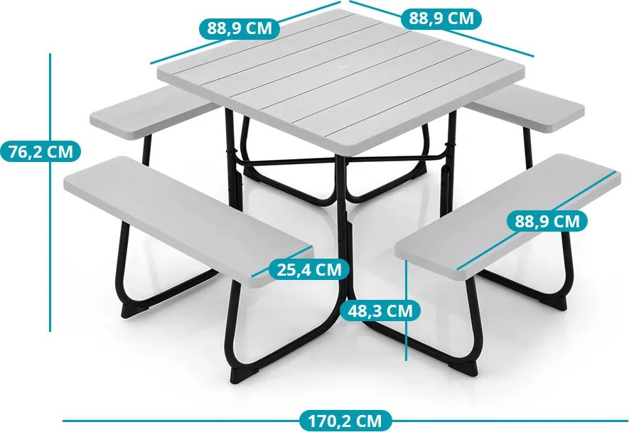 4 személyes piknik asztal napernyőtartóval