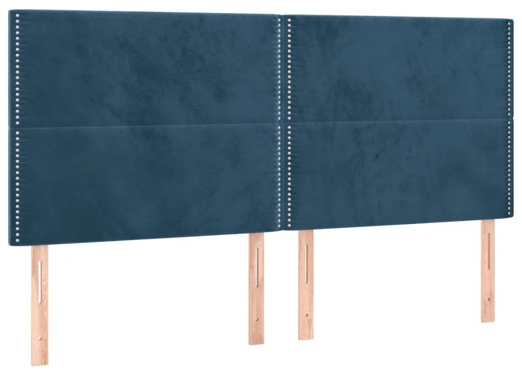 sötétkék bársony LED-es fejtámla 180x5x118/128 cm
