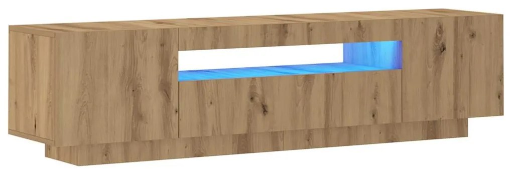 kézműves tölgy szerelt fa TV-szekrény LED-ekkel 160x35x40 cm