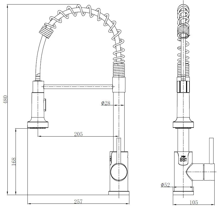 Austler FH-3113 mosogató csaptelep - kiemelhető multifunkciós fej - vízhőfok kijelző (gunmetal)