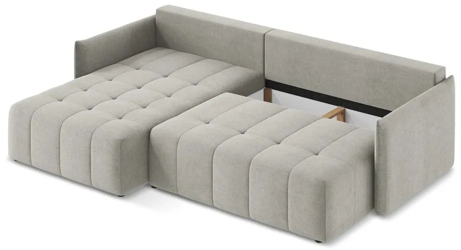 Világosszürke kinyitható-tárolóhelyes sarokkanapé (bal oldali-heverő résszel) Moku – Makamii