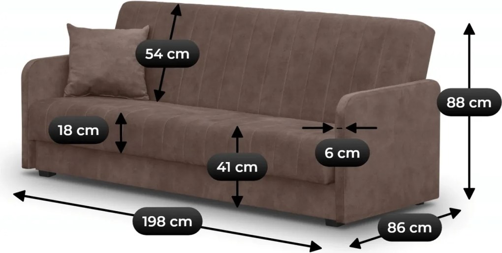 Porto ágyazható kanapé barna színben, bársony kárpittal