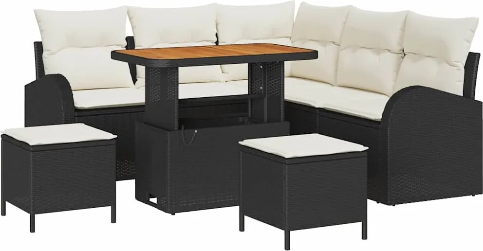 vidaXL Kerti Kanapé Szett párnával 8 pcs Fekete polirattan