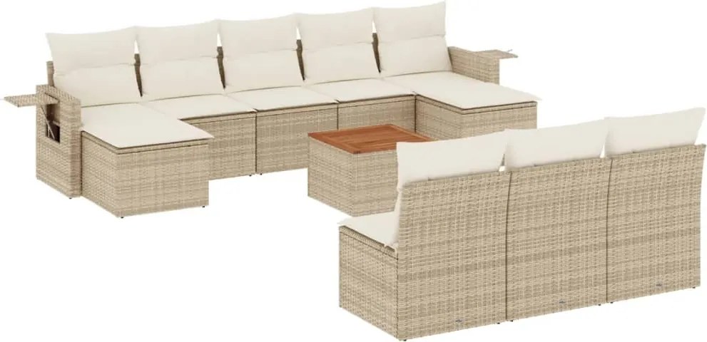 vidaXL 11 részes bézs polyrattan kerti ülőgarnitúra párnákkal