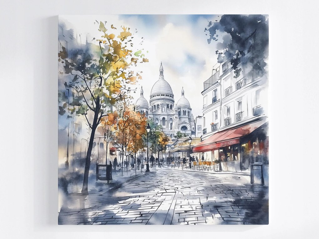 Canvas Vászonkép Párizs Montmartre Sacre Coeur Bazilika Cafe 80x80