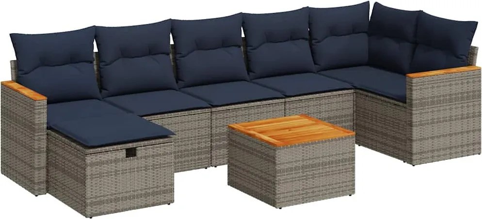 vidaXL 8 részes szürke polyrattan kerti ülőgarnitúra párnákkal