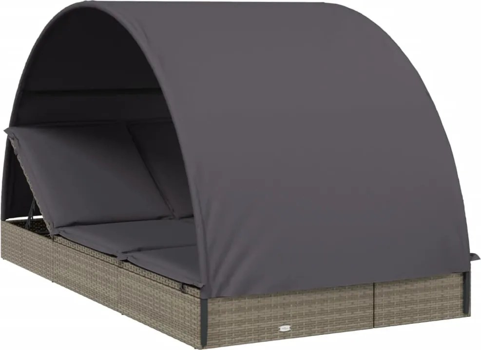 vidaXL 2 személyes szürke polyrattan napágy kerek tetővel 211x112x140