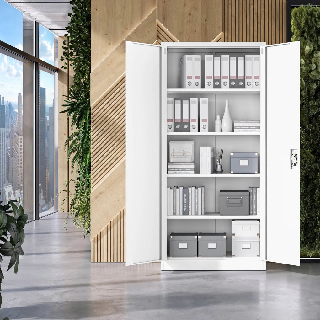 Fém iratszekrény JAN H, 900 x 1950 x 400 mm, fehér