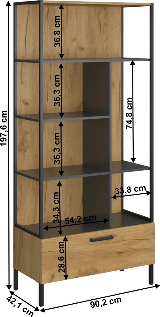 Polcállvány nyitott 1S, craft tölgy arany/antracit, SANTANA