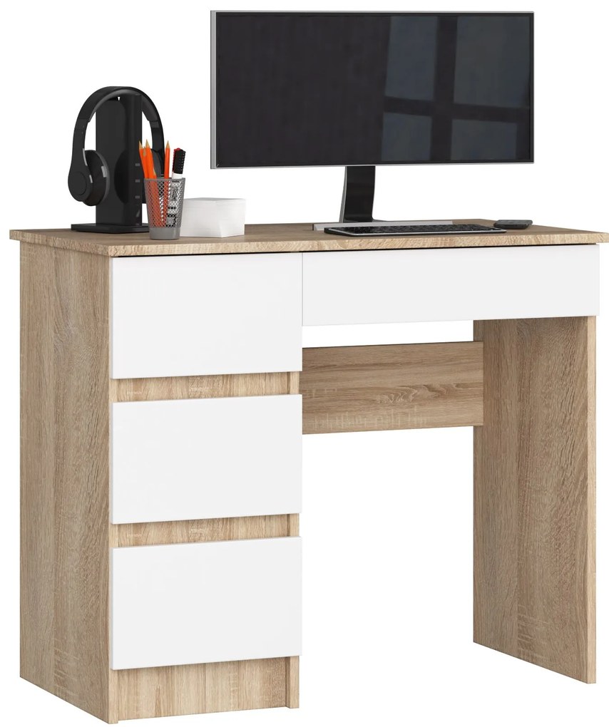 PC asztal Benicio II (szonoma tölgy + fehér) (B). Akció -15%. 1069635