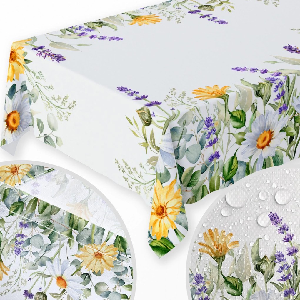 Abrosz Foltálló 140X300 CM Asztalra Sima Matt Vastag Mezei Virágok 807