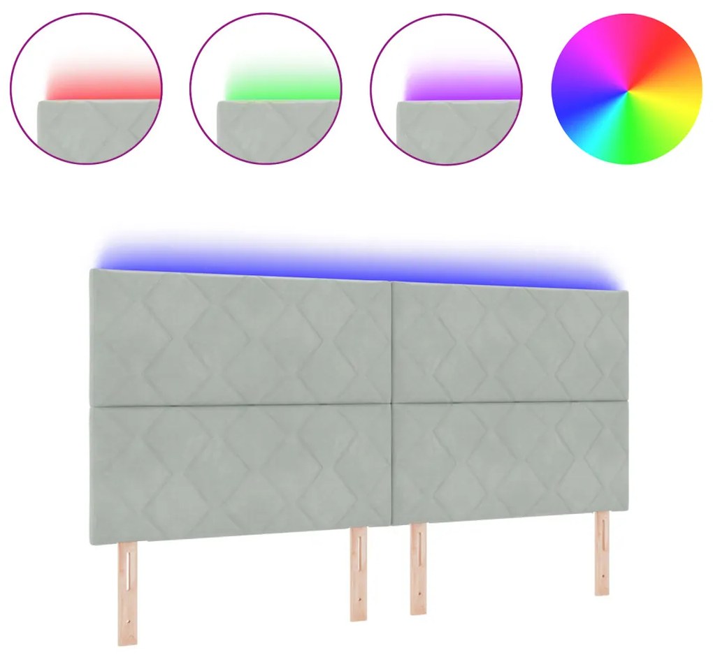 LED Fejtámla Gyémánt Blokk Minta Világosszürke 200 cm Bársony