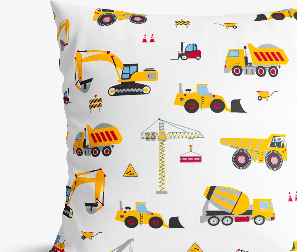 Goldea gyerek pamut párnahuzat - teherautók és kotrógépek 45 x 45 cm