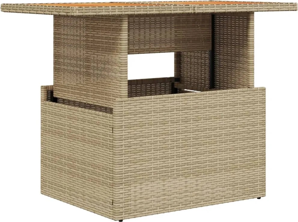 vidaXL bézs polyrattan és akácfa kerti asztal 100 x 55 x 73 cm
