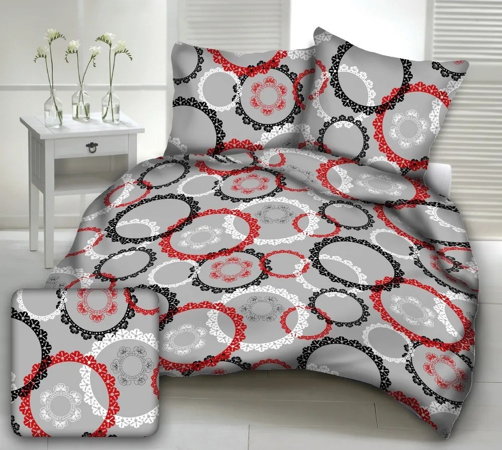 MODERN RED CIRCLES pamut ágynemű DeLuxe Ágynemű mérete: 140x200 cm, A csomag tartalma: Készletcsomagolás