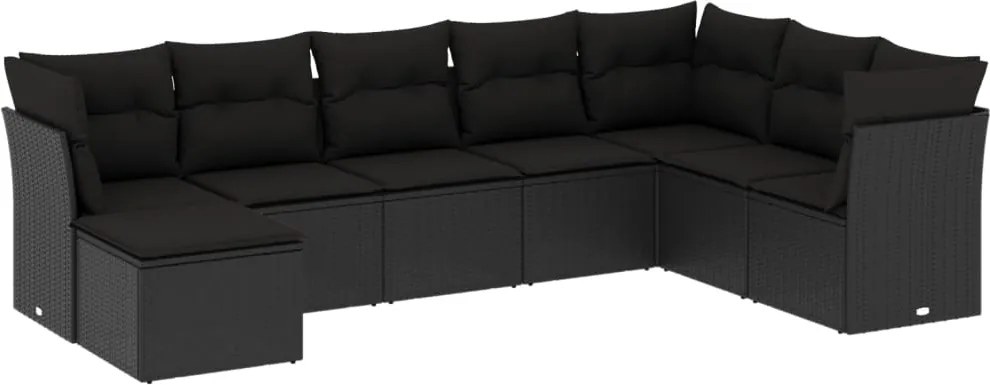 vidaXL 8 részes fekete polyrattan kerti ülőgarnitúra párnákkal