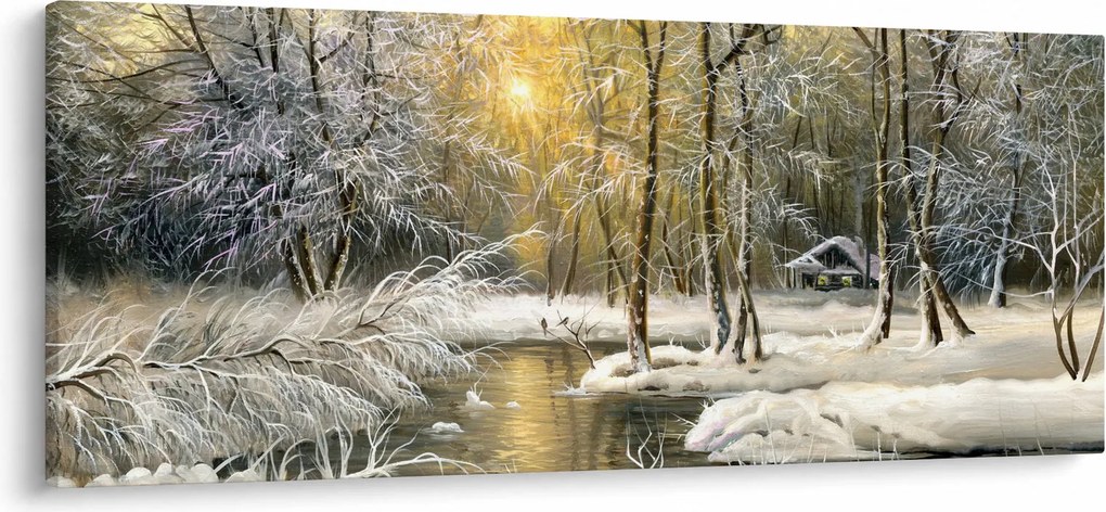 Kép - házikó az erdőben, olajfestmény (120x50 cm)