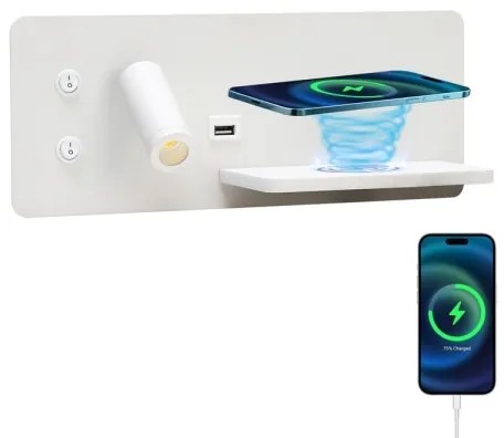 Immax 08285L-LED fali lámpa polccal, USB és vezeték nélküli töltővel, LED/3W/230