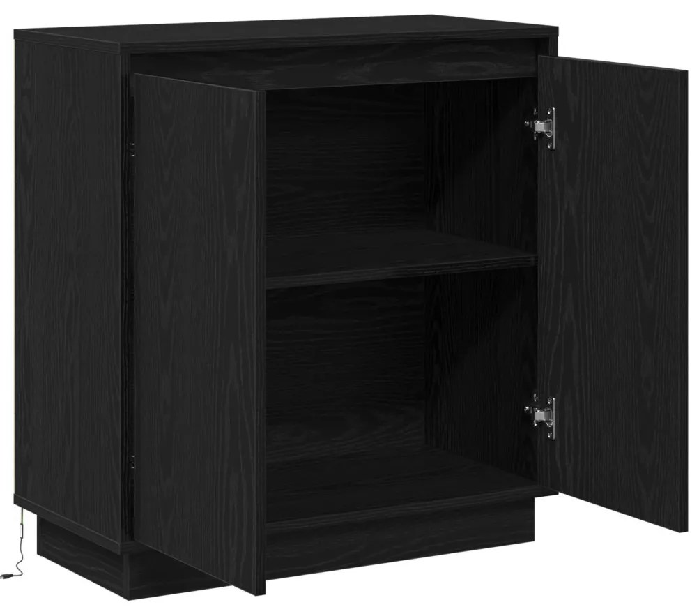 Oldalszekrény LED-fénnyel, Fekete Tölgy, 71x34,5x75 cm, Mérnöki Fa