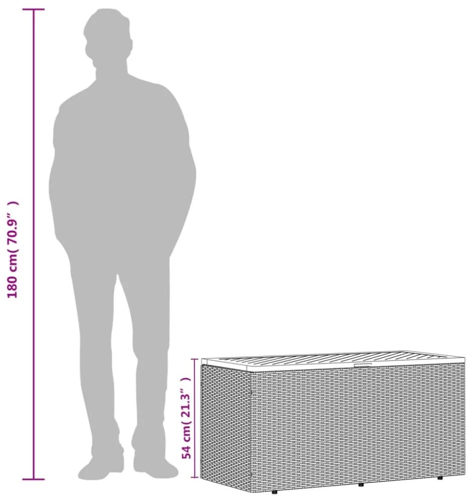 fekete polyrattan és akácfa kerti tárolóláda 110 x 50 x 54 cm