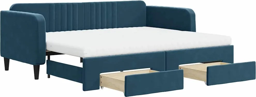 vidaXL kék kihúzható bársony heverő fiókkal 90 x 200 cm