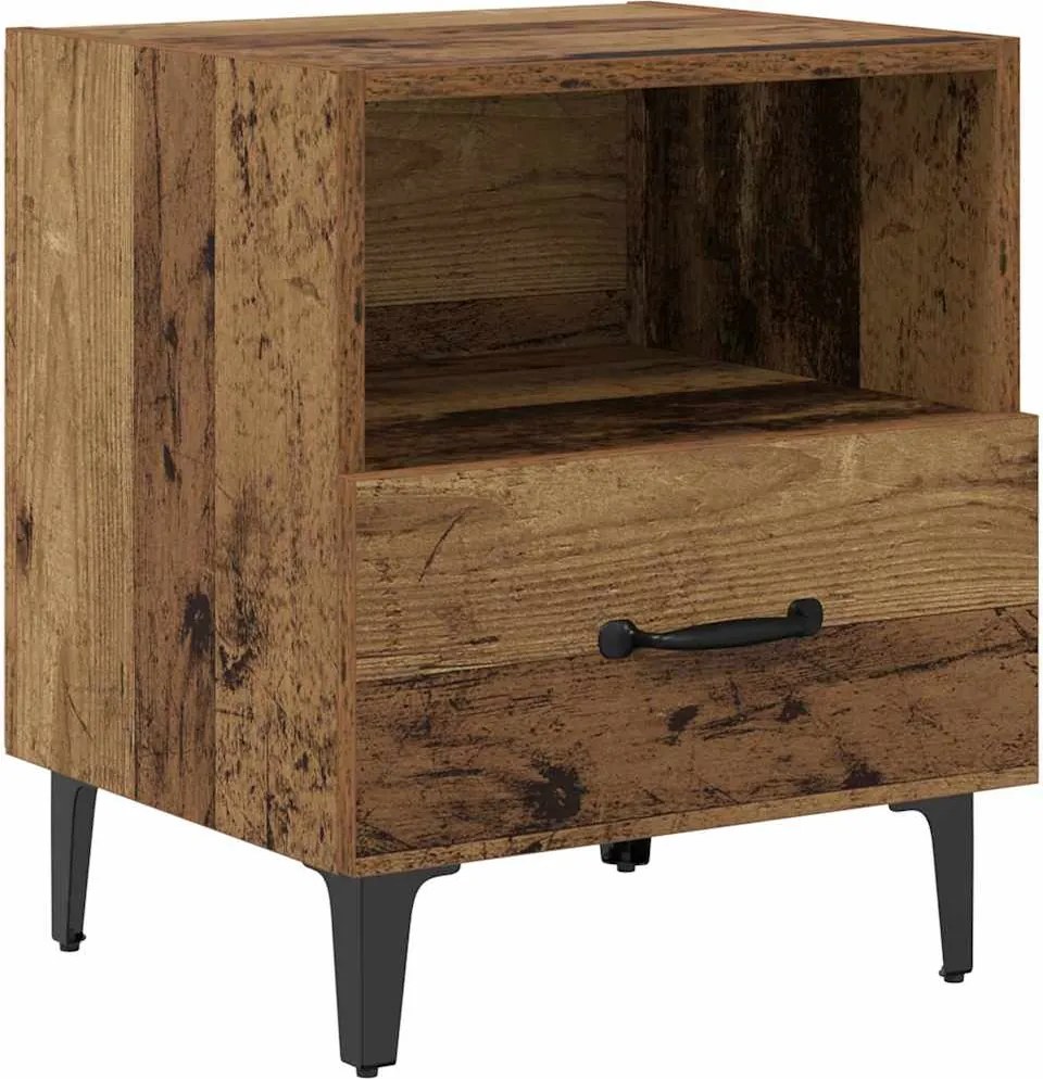 vidaXL Éjjeliszekrény fiókkal Öreg fa 40 x 35 x 47,5 cm Faanyag