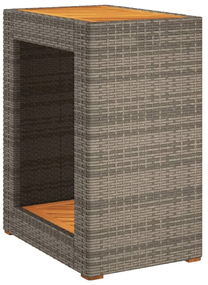szürke polyrattan falapos kerti kisasztal 60x40x75 cm