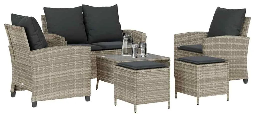 6 részes világosszürke polyrattan kerti ülőgarnitúra párnákkal