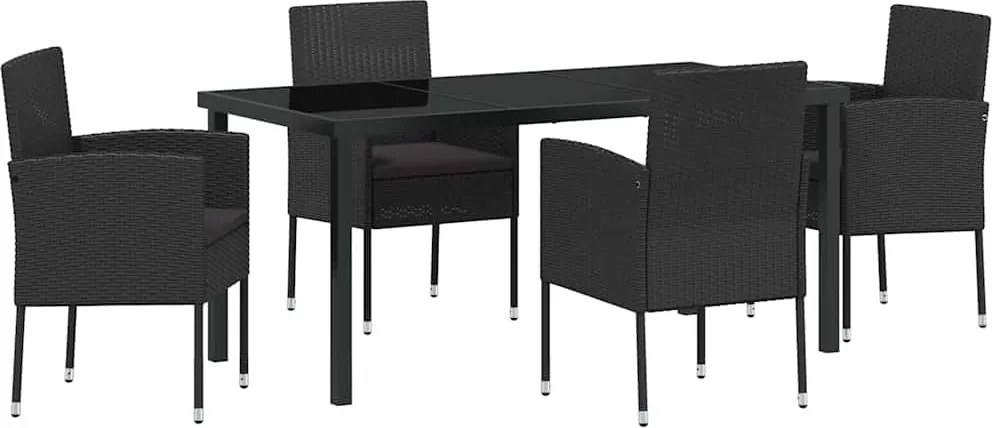 vidaXL Kert étkező szett párnával 5 pcs Fekete polirattan