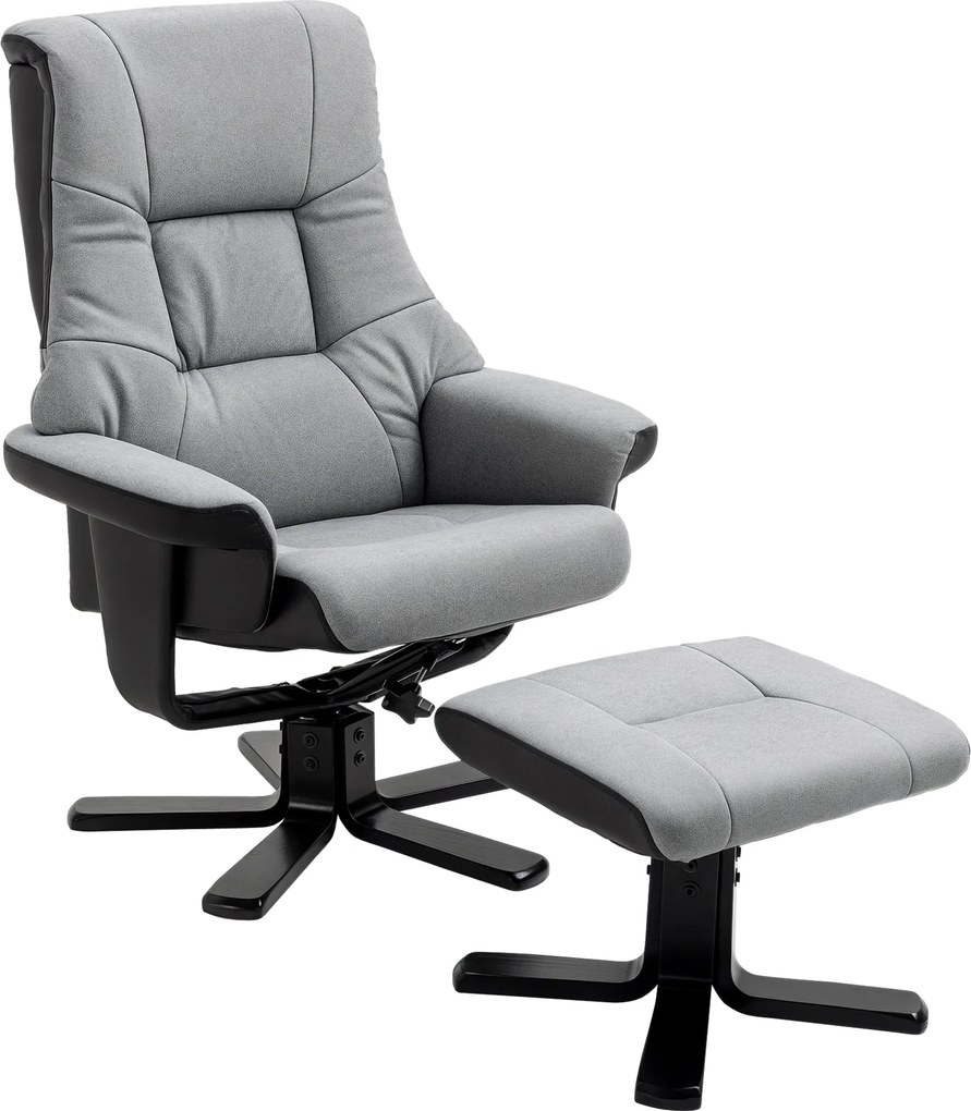 HOMCOM Fotel lábtartóval, Forgatható TV Fotel, Dönthető Funkcióval, Kibővített Fotel Nappaliba, Hálószobába, Mikroszálas Szürke, 78 x 82,5 x 109 cm |