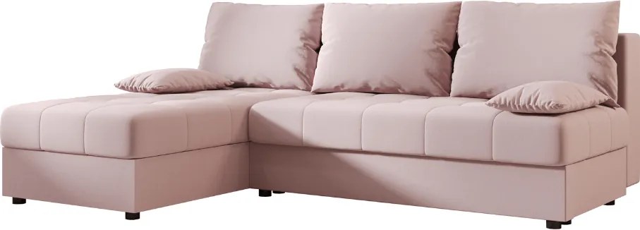 Ágyazható, kétoldalas L alakú kanapé VENORIA SLIM 200x143 cm, púderrózsaszín színű + 2 db díszpárna INGYEN