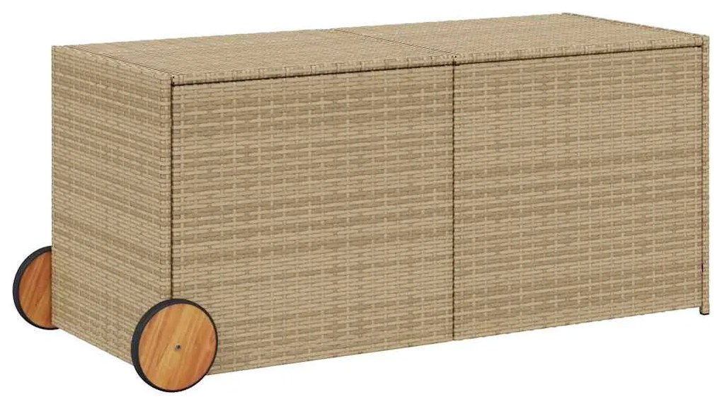 Vegyes bézs polyrattan kerti tárolóláda kerekekkel 283 L