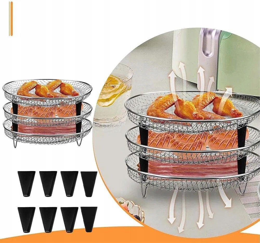 3x Akcesoria Air Fryer Állvány, Többfunkciós Háromrétegű Grill Akcesoria